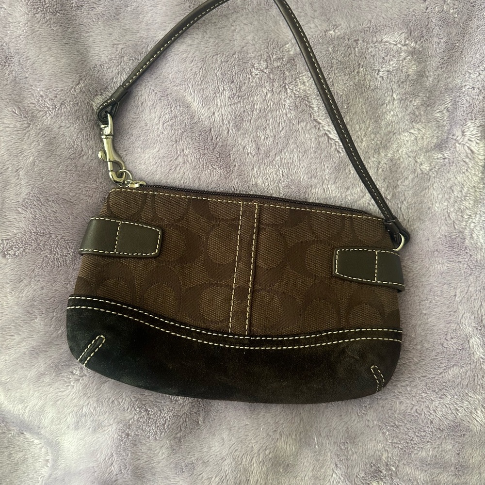 Coach Dark Brown Signature Wristlet